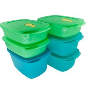 Tupperware Crystalwave Plus 12 Piece 6 Bowls Lids Green Blue Plastic Rectangle